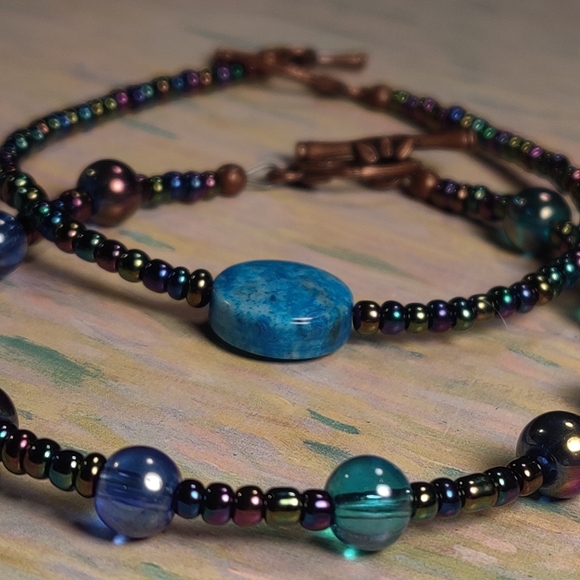 Hand Crafted Jewelry - Blue Agate & Glass Beads Handmade Bracelet